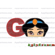 Princess Jasmine Applique 02 Embroidery Design With Alphabet G