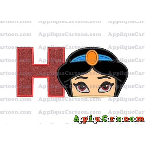 Princess Jasmine Applique 02 Embroidery Design With Alphabet H
