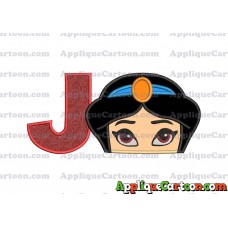 Princess Jasmine Applique 02 Embroidery Design With Alphabet J