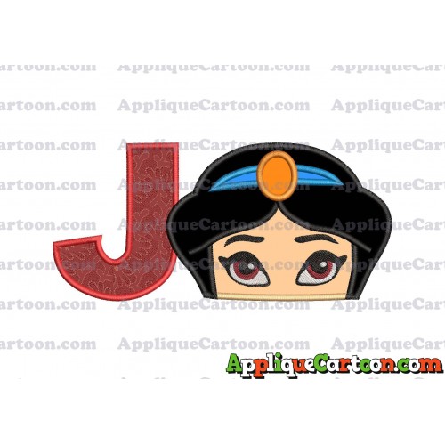 Princess Jasmine Applique 02 Embroidery Design With Alphabet J