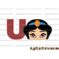 Princess Jasmine Applique 02 Embroidery Design With Alphabet U