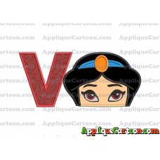 Princess Jasmine Applique 02 Embroidery Design With Alphabet V