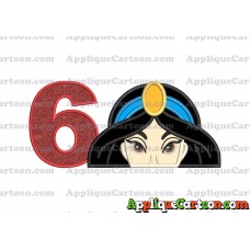 Princess Jasmine Applique Embroidery Design Birthday Number 6