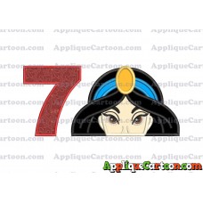 Princess Jasmine Applique Embroidery Design Birthday Number 7