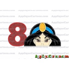 Princess Jasmine Applique Embroidery Design Birthday Number 8