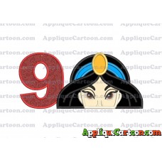 Princess Jasmine Applique Embroidery Design Birthday Number 9