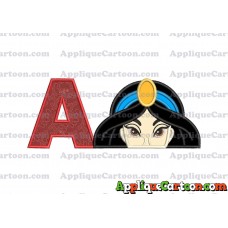 Princess Jasmine Applique Embroidery Design With Alphabet A