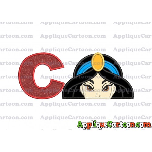 Princess Jasmine Applique Embroidery Design With Alphabet C