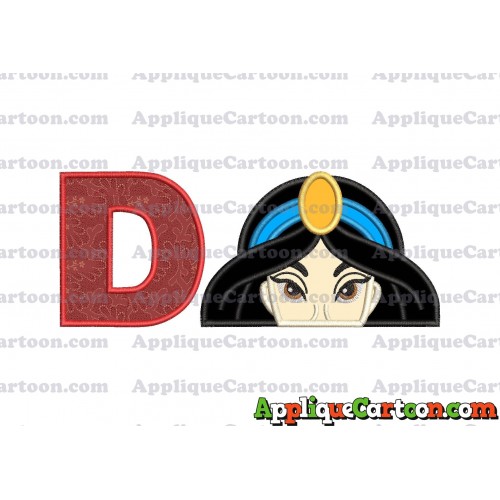 Princess Jasmine Applique Embroidery Design With Alphabet D
