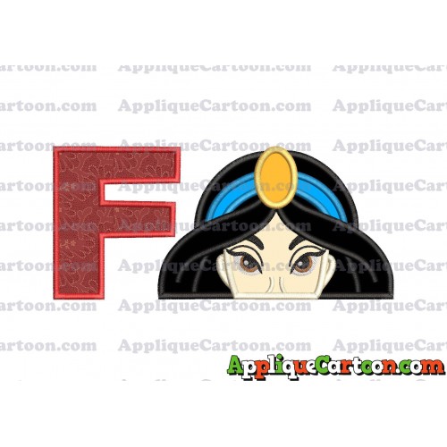 Princess Jasmine Applique Embroidery Design With Alphabet F