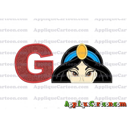Princess Jasmine Applique Embroidery Design With Alphabet G