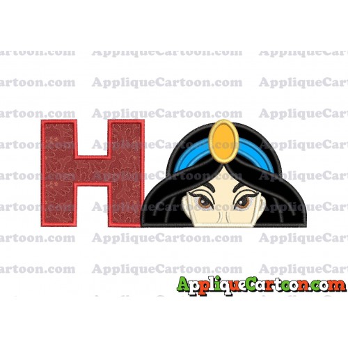 Princess Jasmine Applique Embroidery Design With Alphabet H