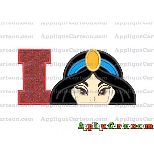 Princess Jasmine Applique Embroidery Design With Alphabet I