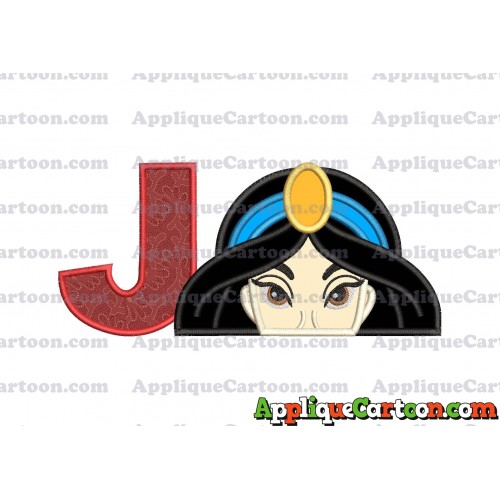 Princess Jasmine Applique Embroidery Design With Alphabet J