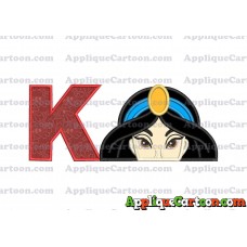 Princess Jasmine Applique Embroidery Design With Alphabet K