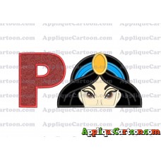 Princess Jasmine Applique Embroidery Design With Alphabet P