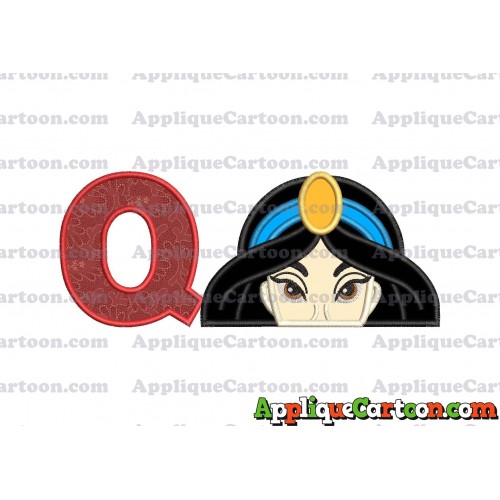 Princess Jasmine Applique Embroidery Design With Alphabet Q