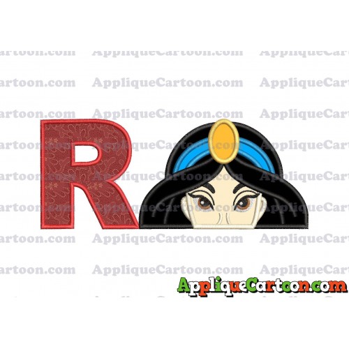 Princess Jasmine Applique Embroidery Design With Alphabet R
