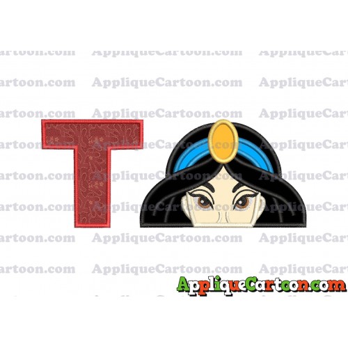 Princess Jasmine Applique Embroidery Design With Alphabet T