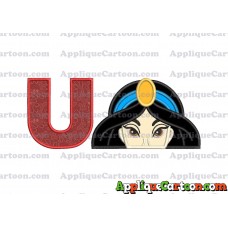 Princess Jasmine Applique Embroidery Design With Alphabet U