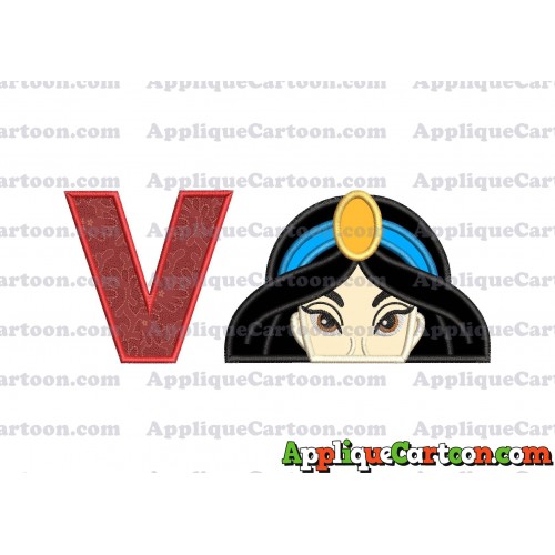 Princess Jasmine Applique Embroidery Design With Alphabet V