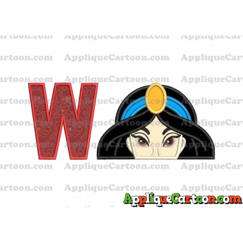 Princess Jasmine Applique Embroidery Design With Alphabet W