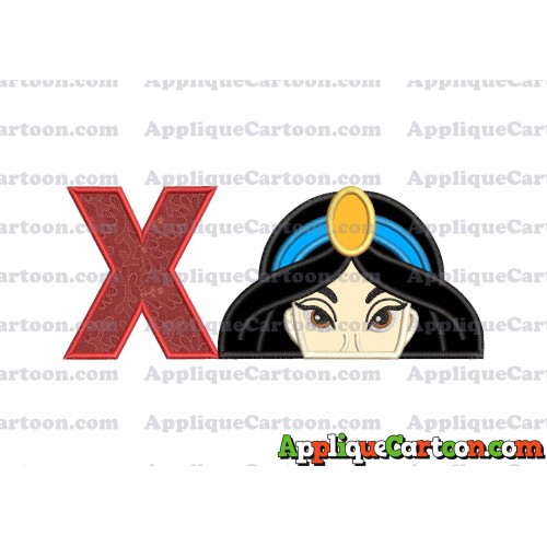 Princess Jasmine Applique Embroidery Design With Alphabet X