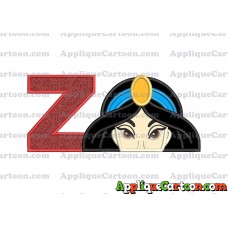 Princess Jasmine Applique Embroidery Design With Alphabet Z