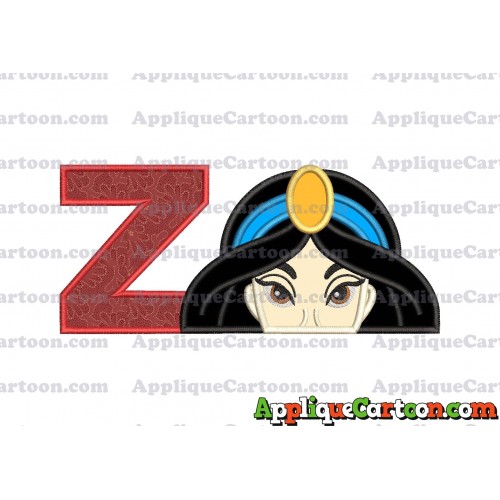 Princess Jasmine Applique Embroidery Design With Alphabet Z