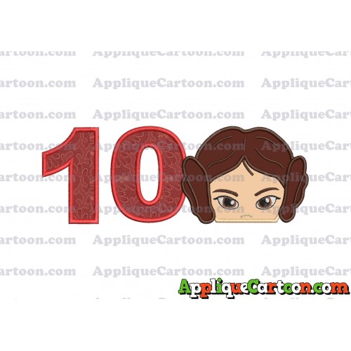 Princess Leia Star Wars Applique Embroidery Design Birthday Number 10