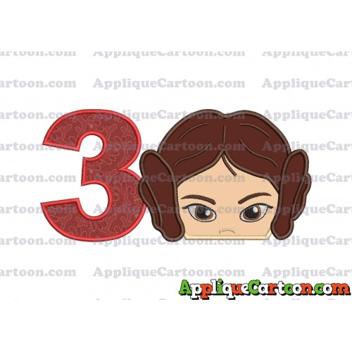Princess Leia Star Wars Applique Embroidery Design Birthday Number 3