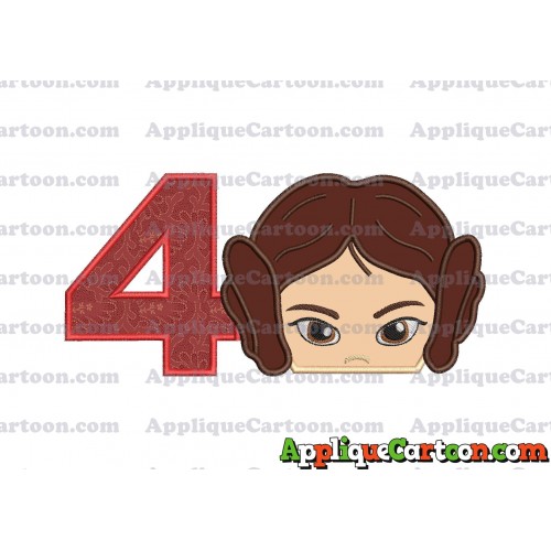 Princess Leia Star Wars Applique Embroidery Design Birthday Number 4