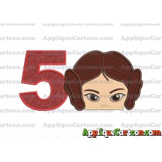Princess Leia Star Wars Applique Embroidery Design Birthday Number 5