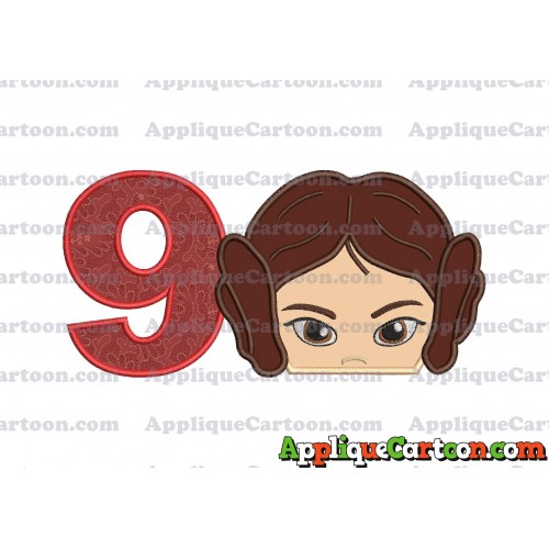 Princess Leia Star Wars Applique Embroidery Design Birthday Number 9