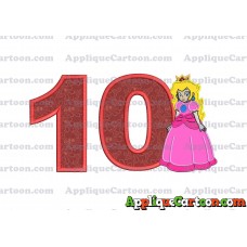 Princess Peach Super Mario Applique 01 Embroidery Design Birthday Number 10
