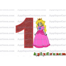 Princess Peach Super Mario Applique 01 Embroidery Design Birthday Number 1