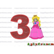 Princess Peach Super Mario Applique 01 Embroidery Design Birthday Number 3