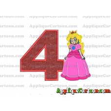 Princess Peach Super Mario Applique 01 Embroidery Design Birthday Number 4