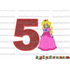 Princess Peach Super Mario Applique 01 Embroidery Design Birthday Number 5