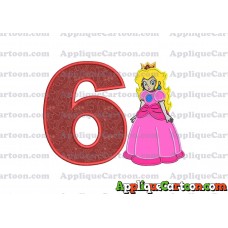 Princess Peach Super Mario Applique 01 Embroidery Design Birthday Number 6