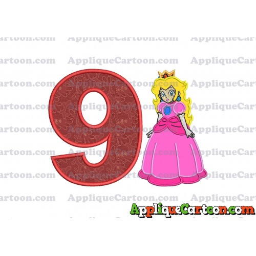 Princess Peach Super Mario Applique 01 Embroidery Design Birthday Number 9