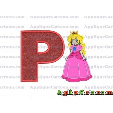 Princess Peach Super Mario Applique 01 Embroidery Design With Alphabet P