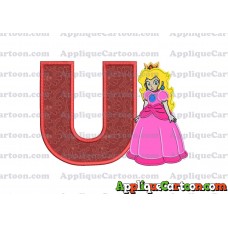 Princess Peach Super Mario Applique 01 Embroidery Design With Alphabet U