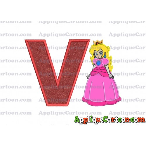 Princess Peach Super Mario Applique 01 Embroidery Design With Alphabet V