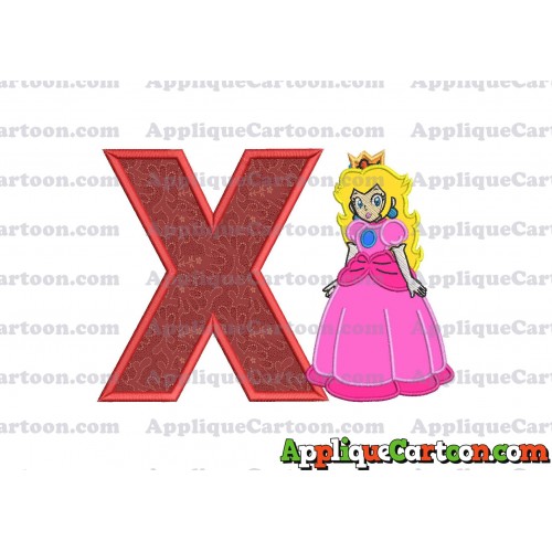 Princess Peach Super Mario Applique 01 Embroidery Design With Alphabet X
