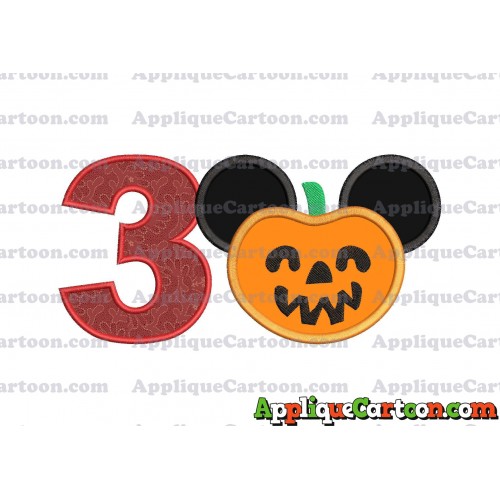 Pumpkin Bucket Mickey Ears Applique Design Birthday Number 3
