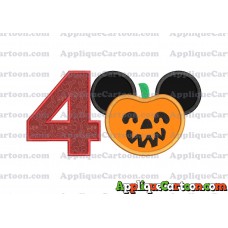 Pumpkin Bucket Mickey Ears Applique Design Birthday Number 4