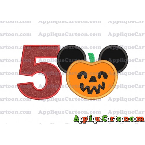 Pumpkin Bucket Mickey Ears Applique Design Birthday Number 5