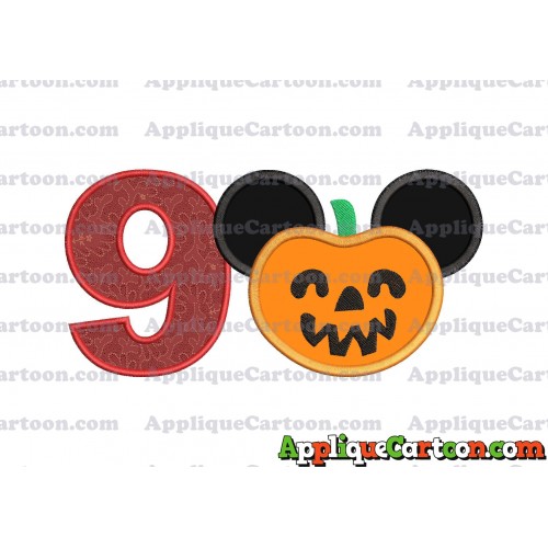 Pumpkin Bucket Mickey Ears Applique Design Birthday Number 9