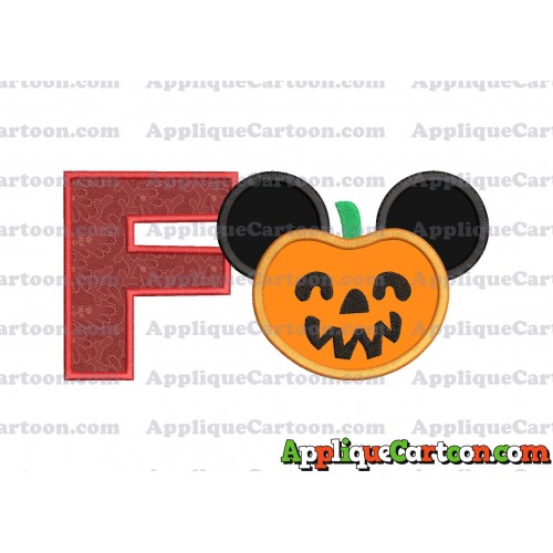 Pumpkin Bucket Mickey Ears Applique Design With Alphabet F
